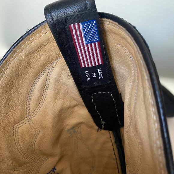 Dan Post Vintage Black Cowboy Boots Stitch Embroidery Pointed Toe Men Sz 8.5 EW - Picture 15 of 16